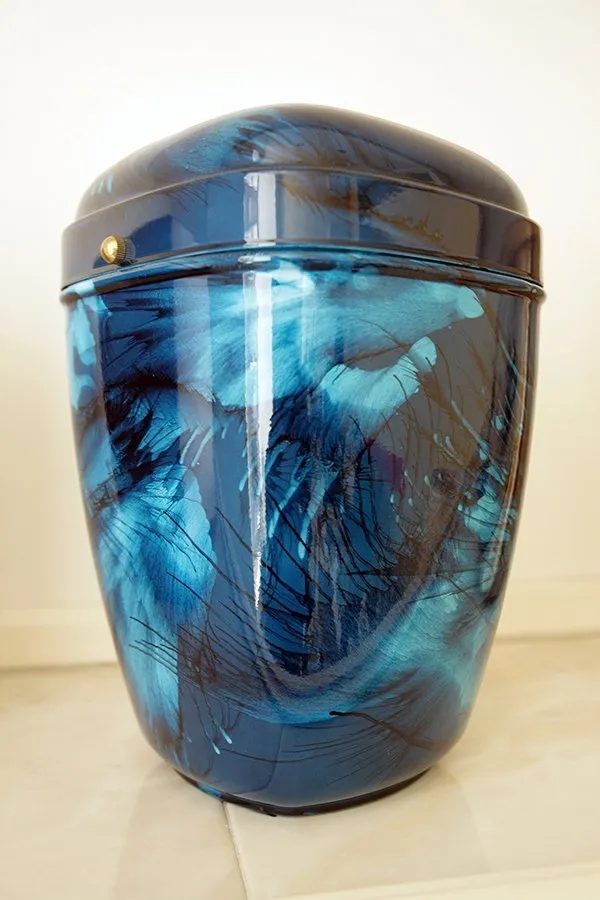 Urna cineraria in ceramica blu decorata - Gennaro Tammaro